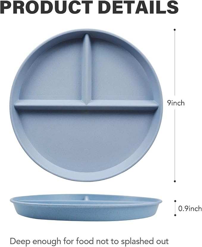 9 Inch 4PCS Unbreakable Portion Control Plates, Divided Plates - Image 2