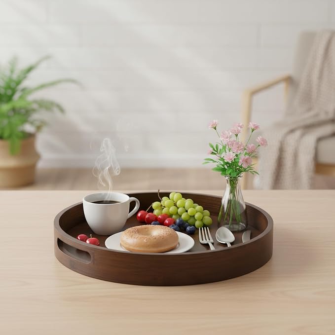 Round Trays Home Decor, 11.8" Large Round Wood Tray - Image 4