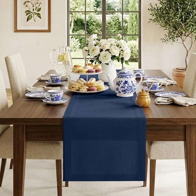 Classic Linen™ by D'Moksha Navy Blue Table Runner 132 Inches Long, 100% Pure by DMokshaHomes