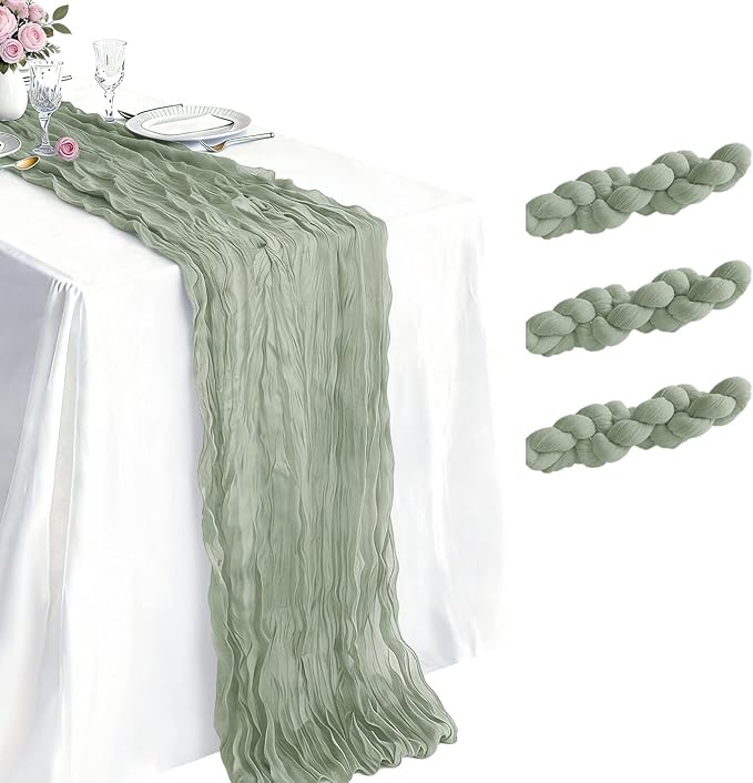 3 Pack Sage Green Cheesecloth Table Runner 21 x 120 Inch Boho Gauze Sheer Table by Unknown