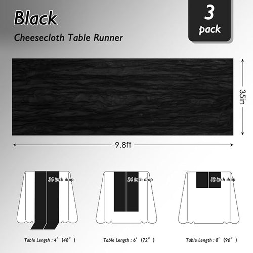 1 Pack Black Cheesecloth Table Runner 120 Inch Boho Wedding Decor | Cheesecloth - Image 2
