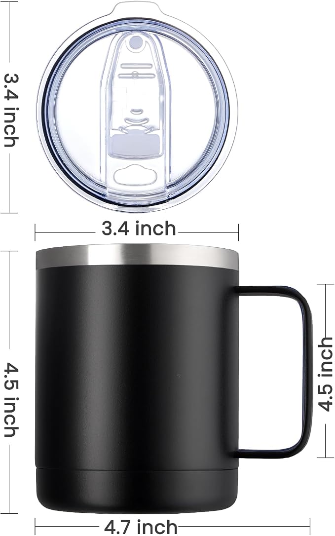 MEWAY 12oz Coffee Mug With Handle and Sliding Lid, Stainless Steel Travel - Image 4