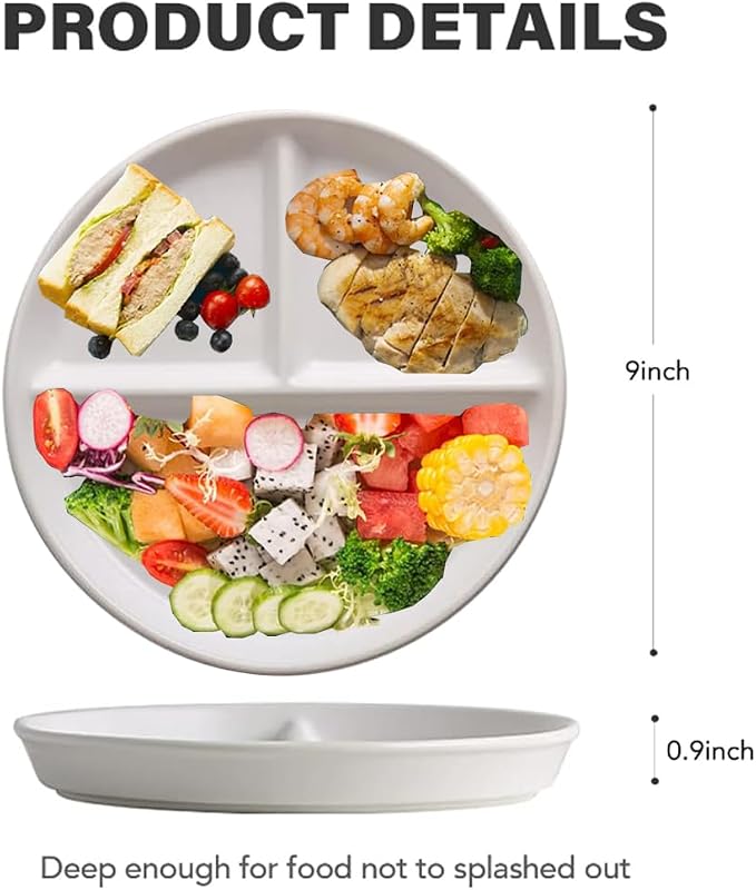 PUPOPIK 9" Unbreakable Divided Plates Set of 5, Wheat Straw Plate Reusable - Image 5