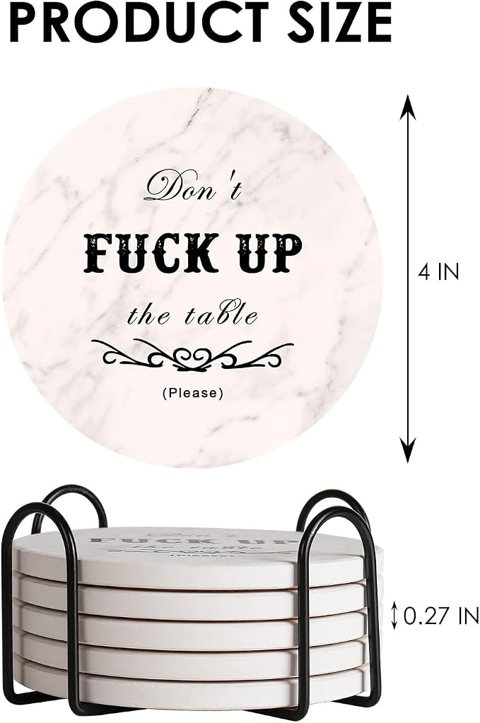 Funny Drink Coasters Ceramic Absorbent Coasters, Don't up The Table Coaster - Image 7