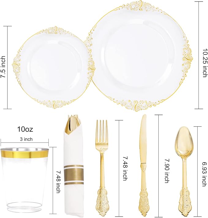 210 Pcs Clear Gold Plates for Party | Clear Party Plates Set for 30 Guests - Image 6