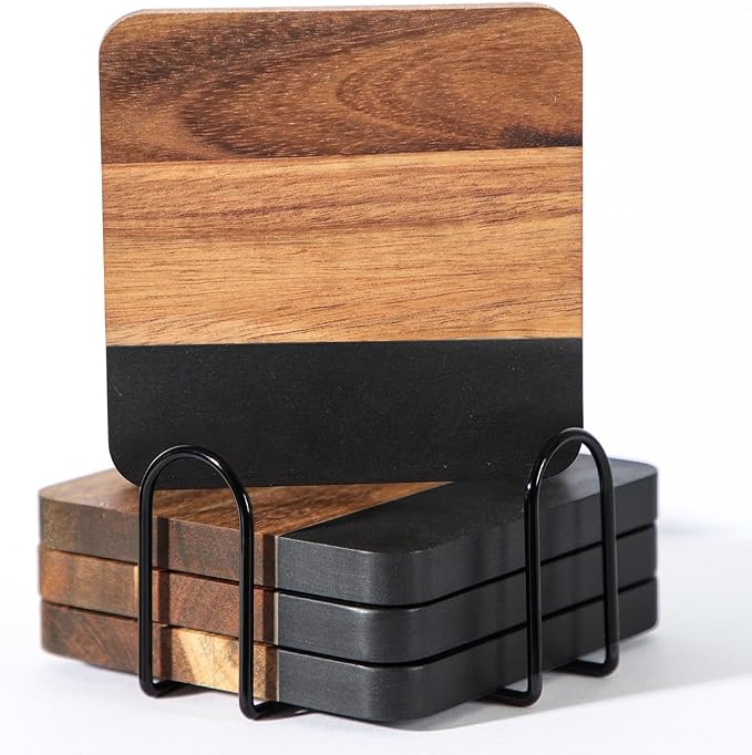 Black Marble Wood Coasters by Unknown