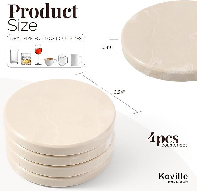 Marble Coaster Set of 4, Round Coasters, Marble Coasters - Image 2