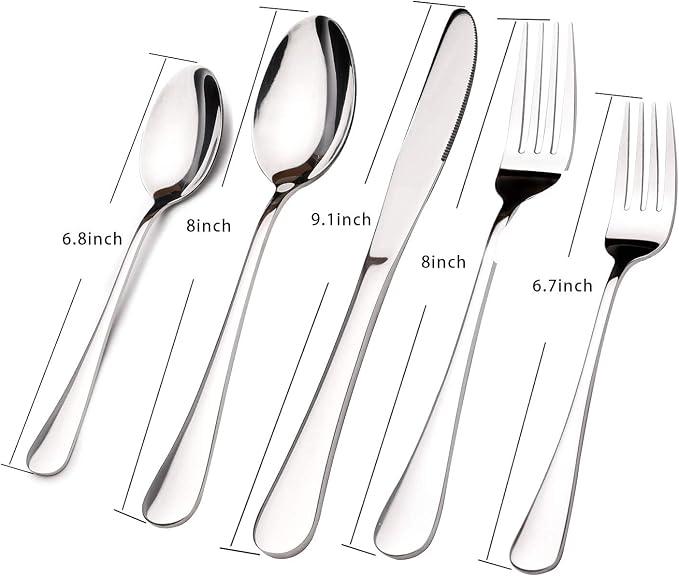 Silverware Set for 8 with Serving Utensils, Stainless Steel Flatware Cutlery | - Image 6