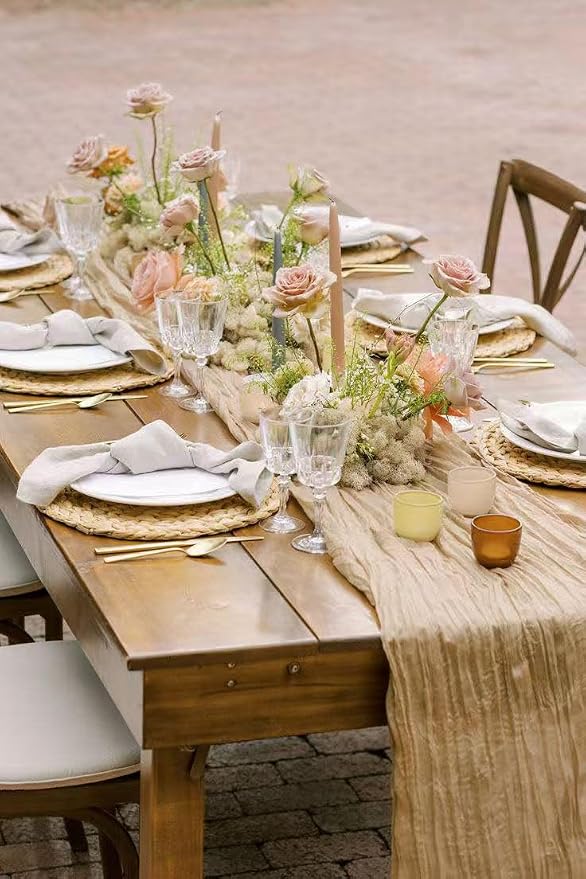 6Pack Beige Cheesecloth Table Runner 20 x 120 inch Gauze Table Runner | Beige - Image 8