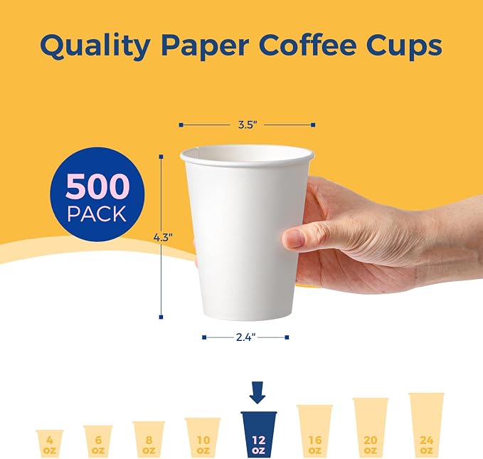 Fit Meal Prep 500 Pack 12 oz Disposable Paper Coffee Cups, Premium White Hot - Image 2