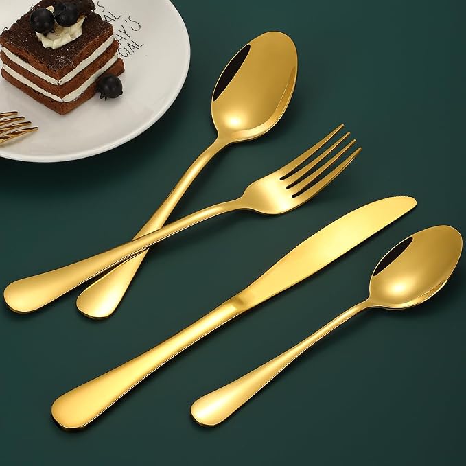 Gold Silverware Set for 12, Compralo 60 Pieces Stainless Steel Shiny Gold - Image 5