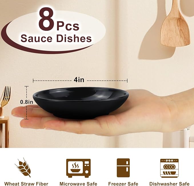 4 Inch Dipping Bowls 8 Pieces, Lightweight and Unbreakable Wheat Straw Plates - Image 2