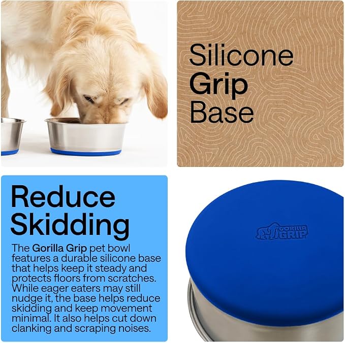 GORILLA GRIP Dog Bowls, Food Grade 304 Stainless Steel, Holds 4 Cups Each Food - Image 3