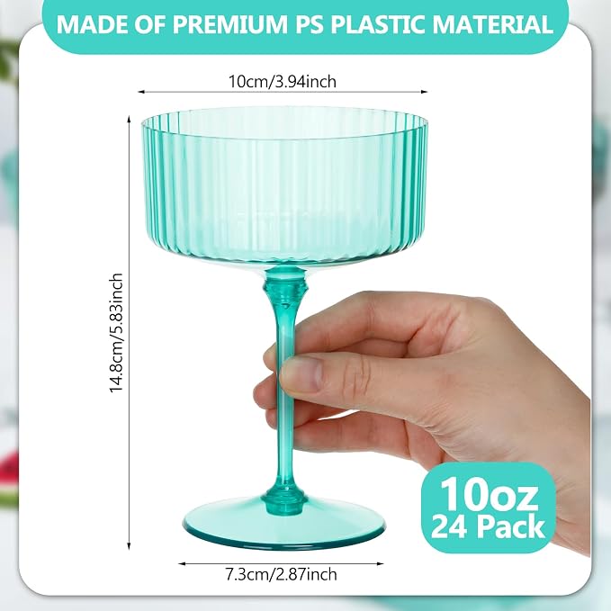 Jingmore 24 Pcs Ribbed Martini Glasses 10 oz Disposable Plastic Vintage Ribbed - Image 2