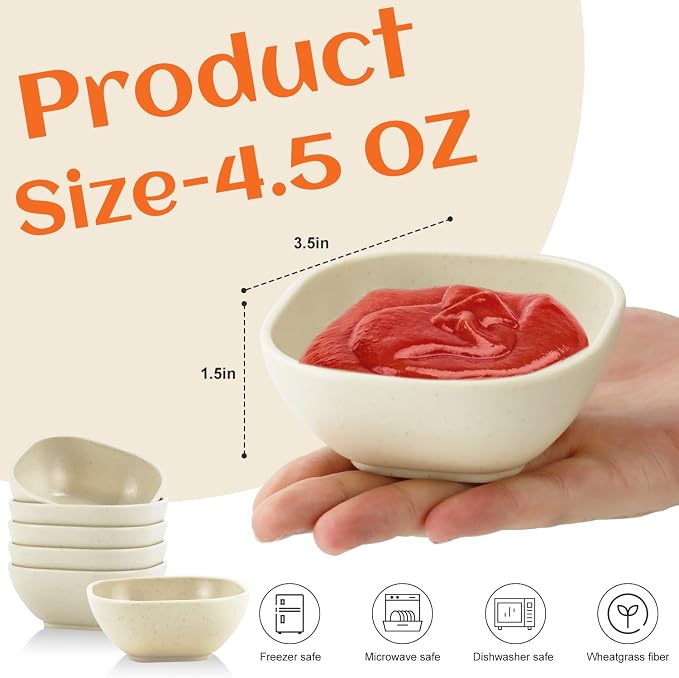 Wheat Straw Cups Set of 6, 4.5oz Unbreakable Dipping Sauce Cups & Sauce Cups - Image 2