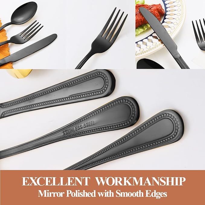 40 Pcs Black Silverware Set for 8, Food Grade Stainless Steel Flatware Set - Image 4
