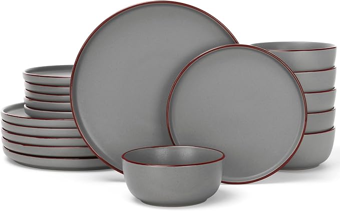 Famiware Mercury 18-Piece Stoneware Dinnerware Set, Dark Grey | Plates and Bowls by Famiware