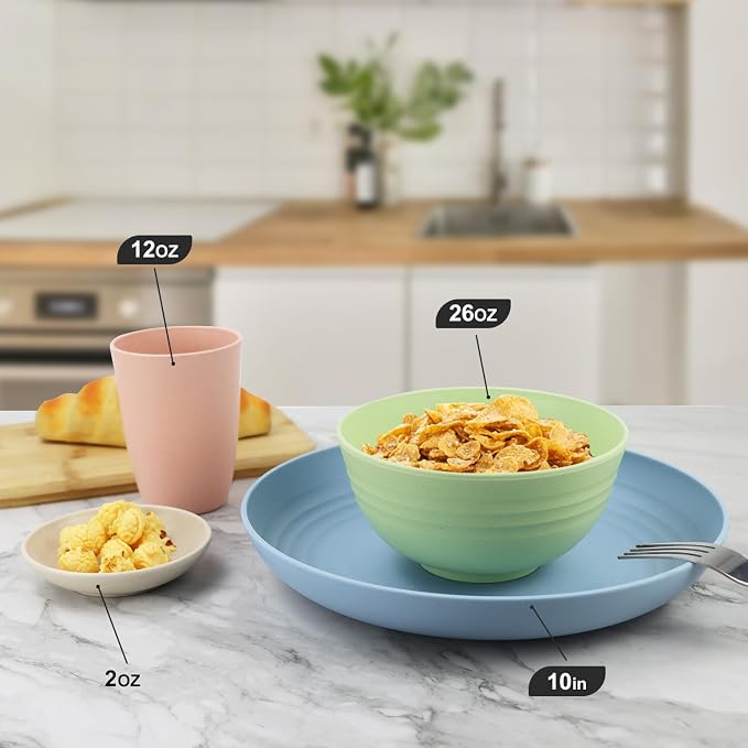 Wheat straw plates and bowls sets of 16 - Image 3