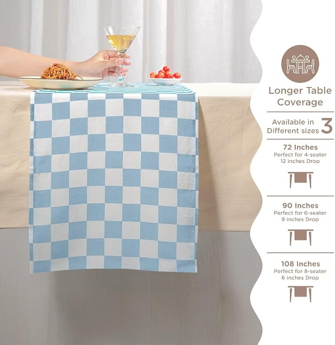 Folkulture Summer Table Runner 72 Inches Long | Blue Checkered | Table Runner - Image 7