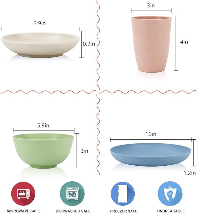 Wheat straw plates and bowls sets of 16 - Image 2