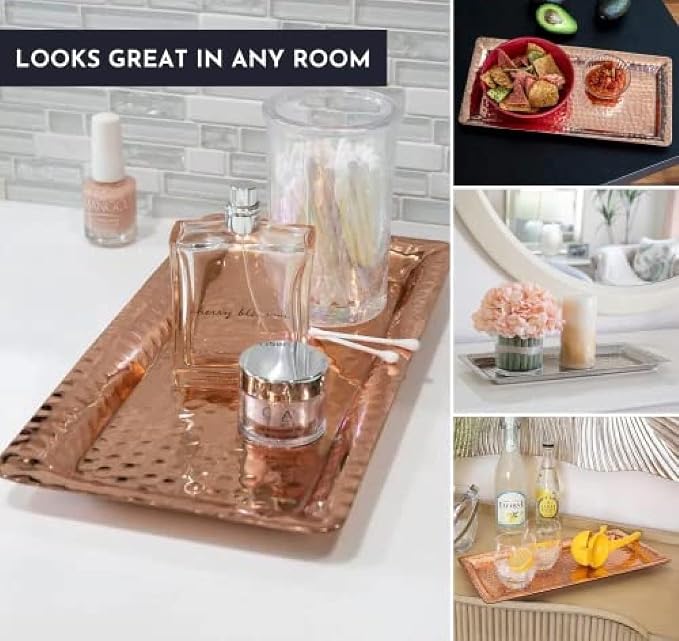 Monarch Abode Decorative Tray – 16-Inch Hand Hammered Copper Plated Metal - Image 3