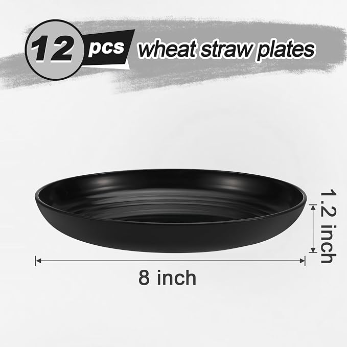 HEYCOME 12 Pcs Unbreakable Deep Dessert Plates Set, 8 inch Reusable Plastic - Image 2