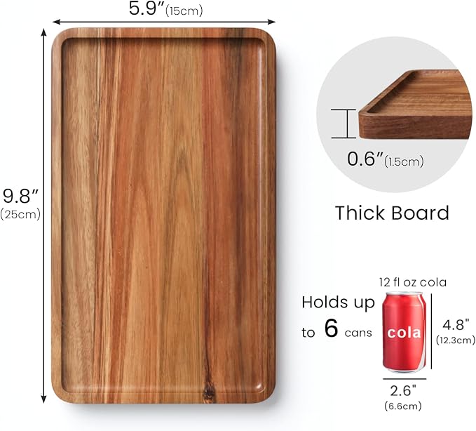 VERTORGAN 2 Pack Acacia Wood Serving Tray, 9.8x5.9 Inch Trays, Home Decor | - Image 6