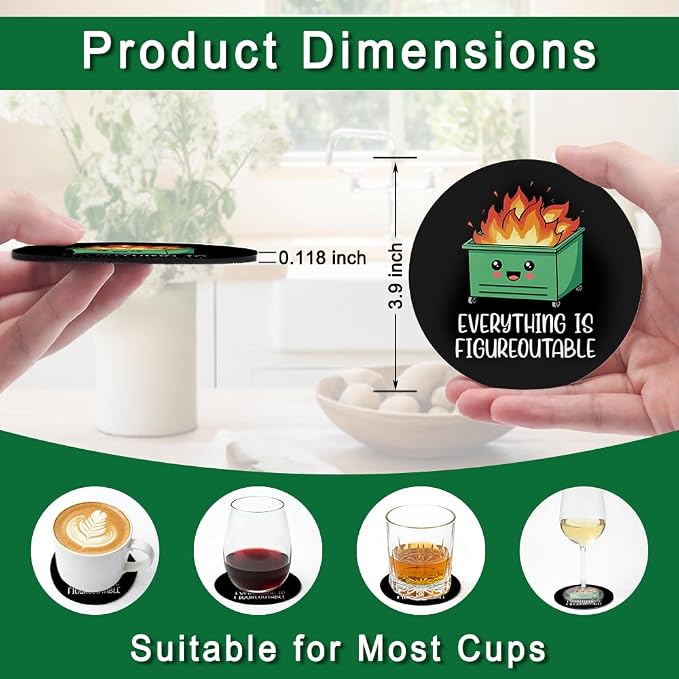 Everything is Figureoutable Drink Cup Holder Coaster Set of 2, Funny Coffee Cup - Image 2