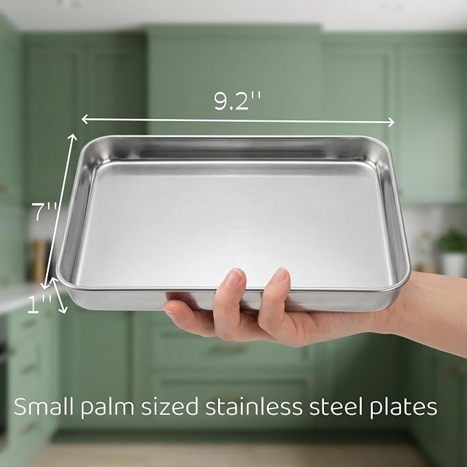 Lyellfe 6 Pack Small Stainless Steel Plates, 9.2''L x 7''W | Mini Metal Food - Image 2