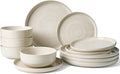 Stoneware Dinnerware Sets for 4, Reactive Glaze Plates & Bowls, Shell Beige | by FamiwarePremium