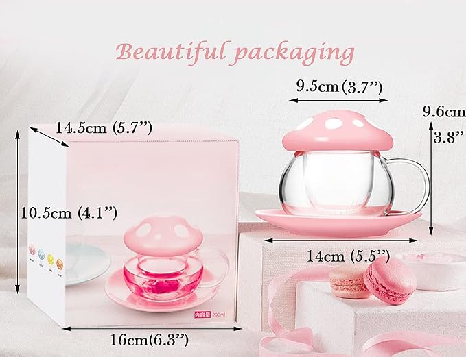 Mushroom Tea Cup Set, Cute Glass Tea Cups and Saucers, Kawaii Teacup - Image 6