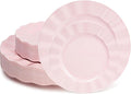 60 Pcs Pink Plates, Wave Edge Design Disposable Plastic Plates | Disposable by NZVCNTableware