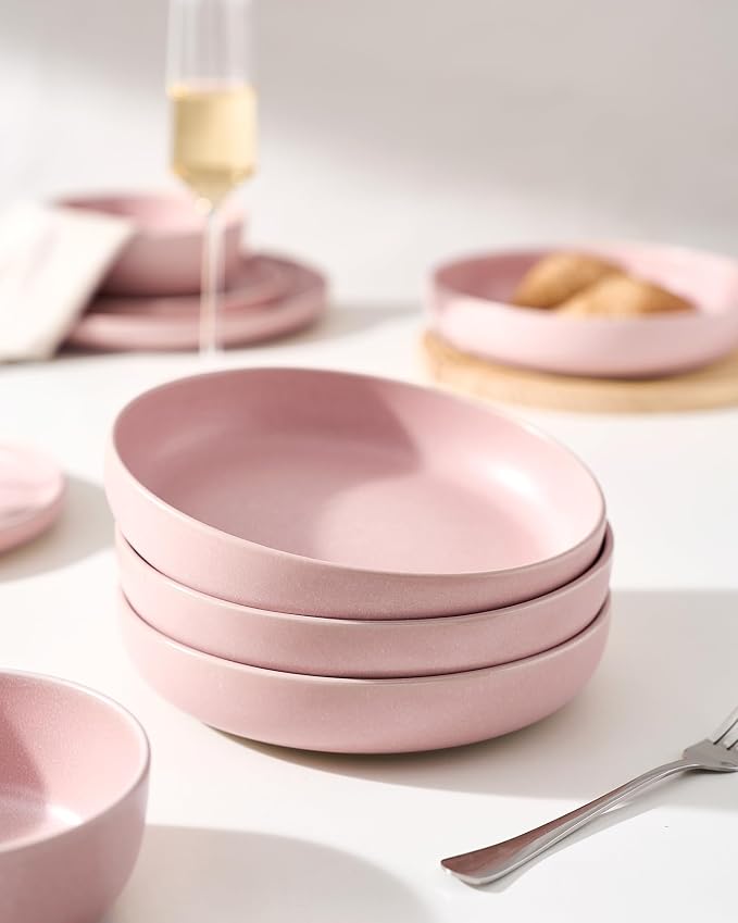 famiware Milkyway 33 oz Pasta Bowls Set of 6, Light Pink | Double Reactive Glaze - Image 6