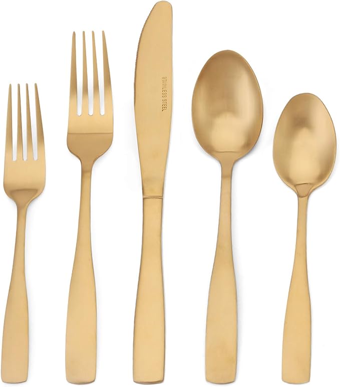 Matte Gold Silverware Set, 20-Piece Stainless Steel Flatware set, Tableware by OCEExquisitesilverware