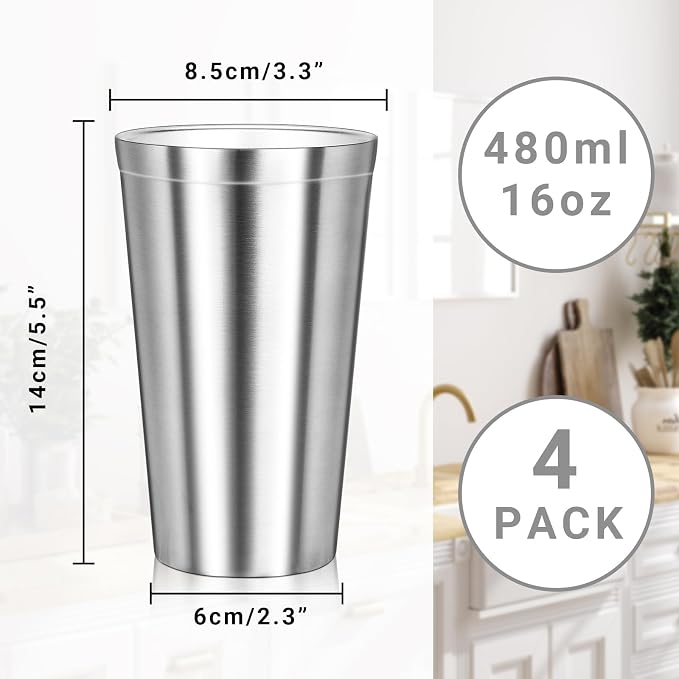 Stainless Steel Cups, 16 oz Insulated Tumbler, 4 Pack Double Wall Unbreakable - Image 2