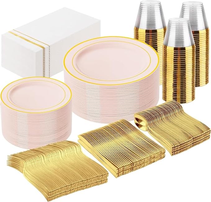 GATHER 350PCS Pink Plastic Plates by Gather
