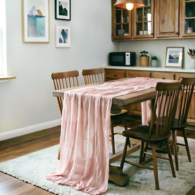 LINXTAR Dusty Pink Table Runner Cheesecloth Table Runner 4 Pack 10FT Rustic - Image 3