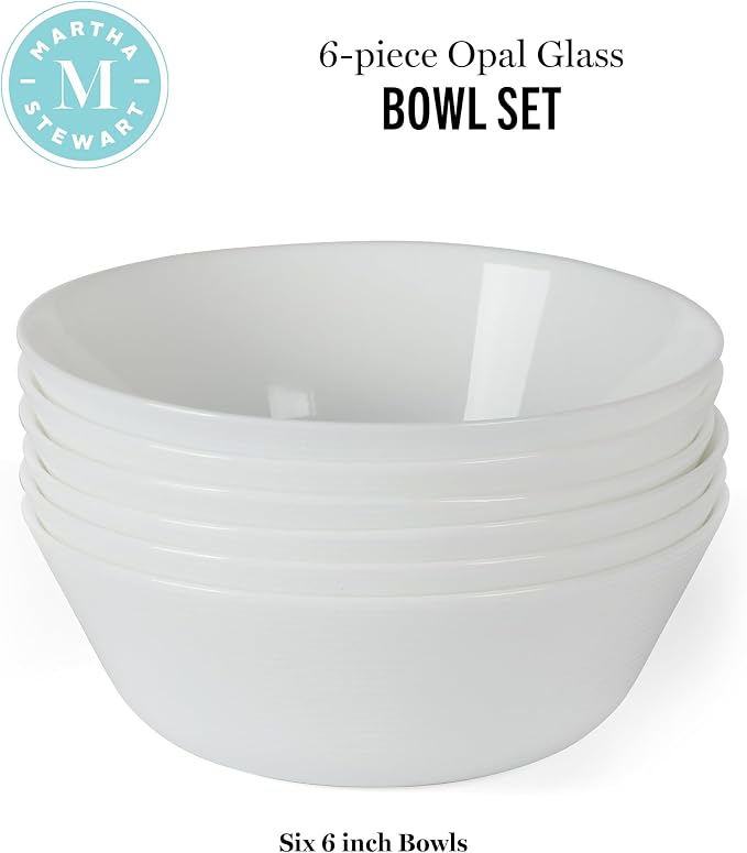Martha Stewart Opalton 6-Piece 6-Inch Soup and Cereal Bowls – Lightweight - Image 3