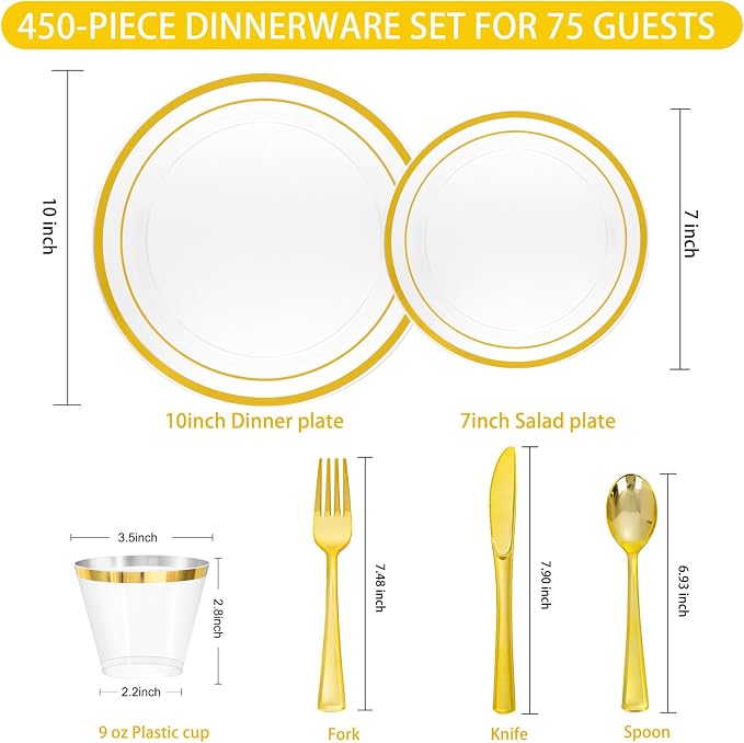 WELLIFE Gold Glitter Disposable Plates, Dinnerware Set - Image 6