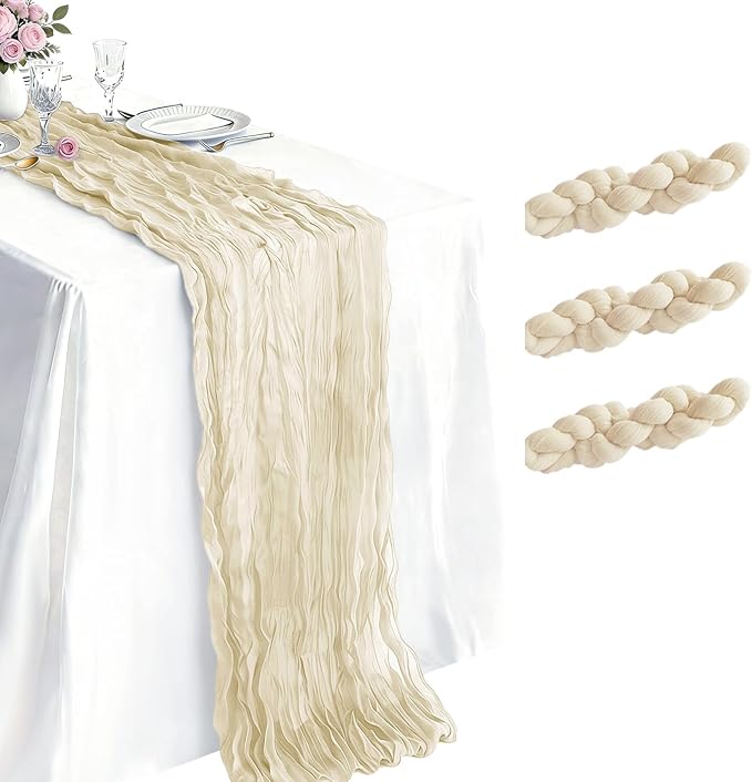 3 Pack Ivory Cheesecloth Table Runner 21 x 120 Inch Boho Gauze Sheer Table by Unknown