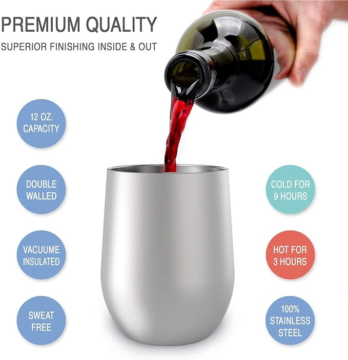 CHILLOUT LIFE 12 oz Stainless Steel Wine Tumblers 4 Pack - Image 2
