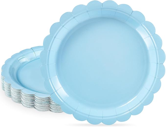 NatNarr 30 Pk Blue Dessert Cake Plates 7" Scalloped Light Blue Paper Plates | by NatNarr