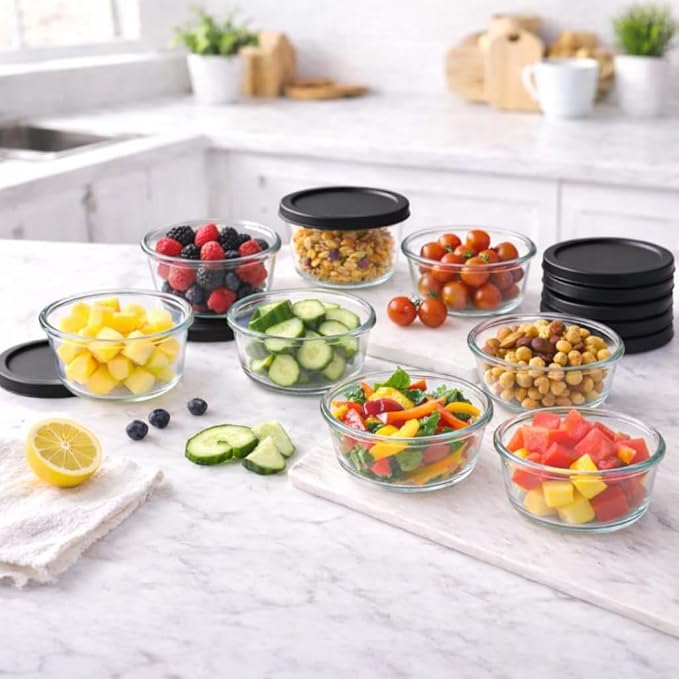 16-Piece Glass Food Storage Containers Set | 1-Cup, Leakproof | Microwave - Image 3