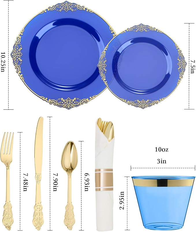 350 Piece Clear Blue Plastic Dinnerware Set - Image 2