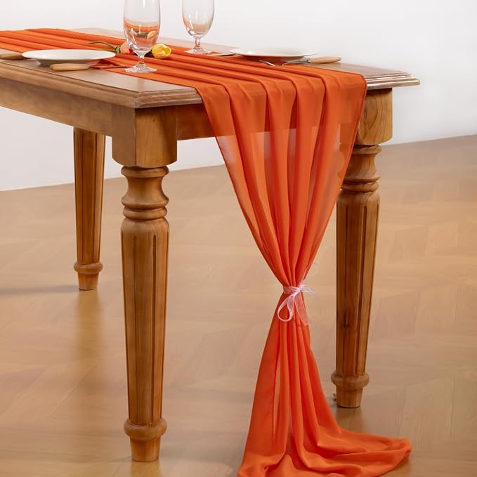 Orange Chiffon Table Runner Summer Boho Wedding Birthday Party Decor | 14ft - Image 4
