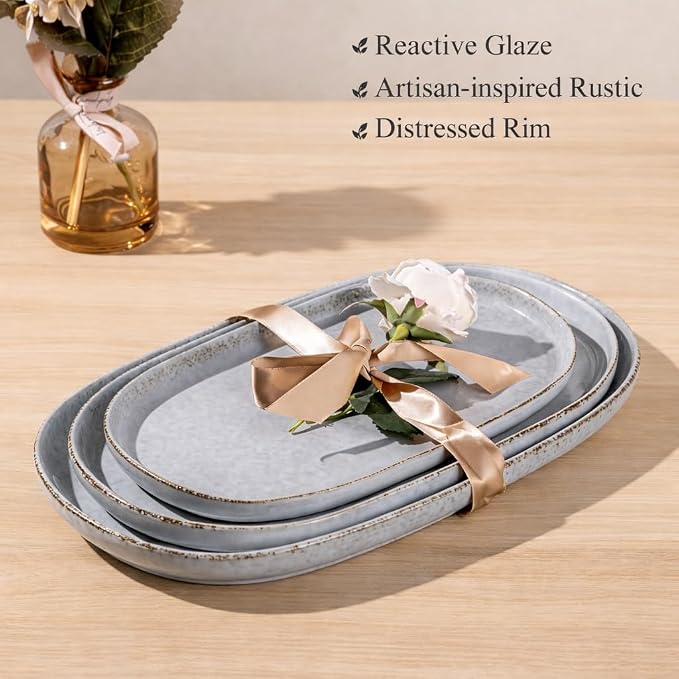 AmorArc Ceramic Serving Platters, Reactive handcrafted Oval Plates - Image 6