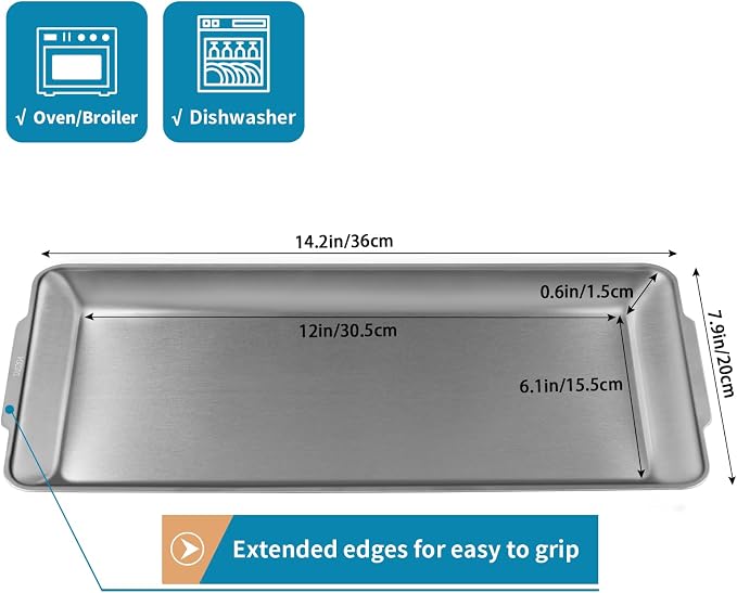 2 Pcs 304 Stainless Steel Serving Platters, 14.2" Rectangle Dinner Plates - Image 2