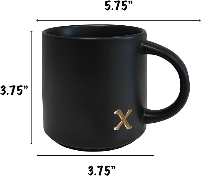 COLLECTIVE HOME Black Ceramic Coffee Mug, 15 oz Golden Monogram Tea Cup | - Image 3