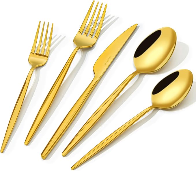 18/10 Silverware Set for 8, 40 Piece Gold Stainless Steel Flatware Cutlery | by KINGSTONE