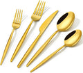 18/10 Silverware Set for 12, 60 Piece Gold Stainless Steel Flatware Cutlery | by KINGSTONE